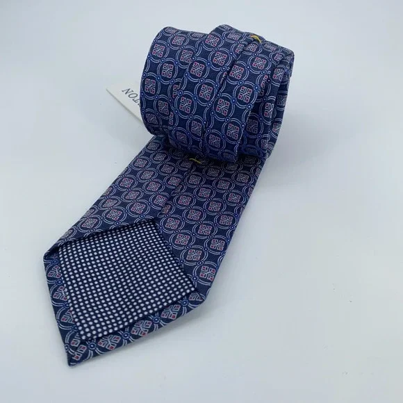 Eton Tie Mens One Size Navy Blue Patterned Silk Classic Necktie Italy Made NWT